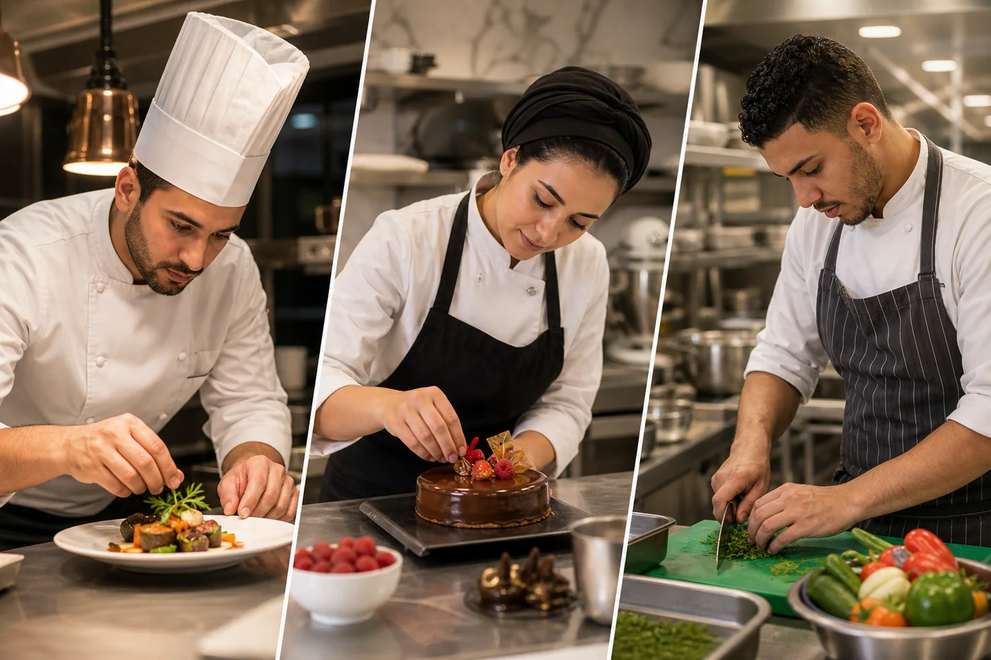Chefs marocains en cuisine, pâtisserie et préparation professionnelle